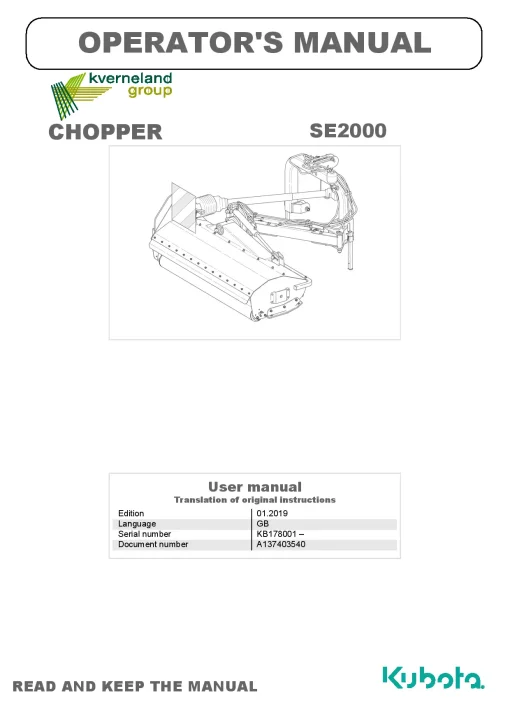 Kubota SE2000 Choppers 2019 GB Operation Maintenance Manual PDF download