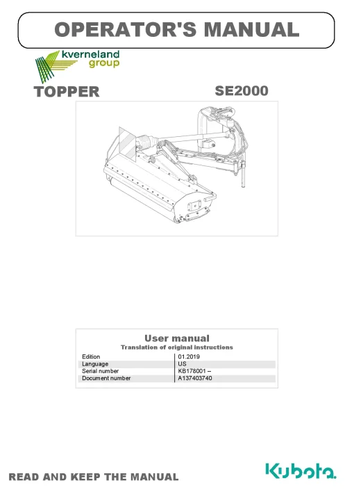 Kubota SE2000 Choppers 2019 Operation Maintenance Manual PDF download