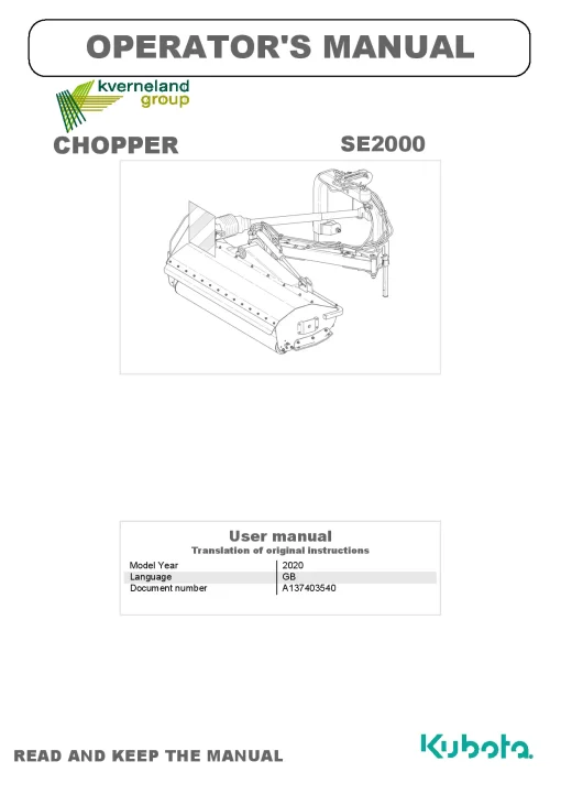 Kubota SE2000 Choppers 2020 GB Operation Maintenance Manual PDF download