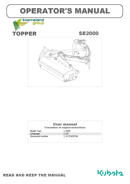 Kubota SE2000 Choppers 2020 Operation Maintenance Manual PDF download