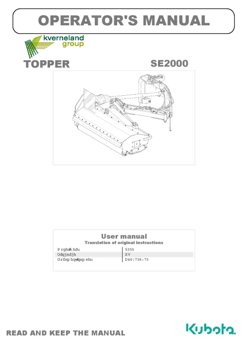 Kubota SE2000 Choppers 2022 Operation Maintenance Manual PDF download