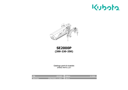 Kubota SE2000P 200-2360-250 Choppers 2020 Parts Manual Catalog Pdf Download