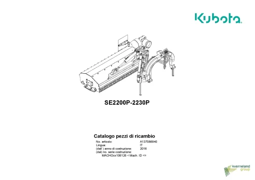 Kubota SE2000P 2230P Choppers 2017 Parts Manual Catalog Pdf Download