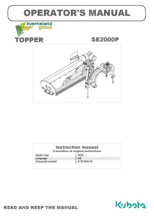 Kubota SE2000P Choppers 2020 GB Operation Maintenance Manual PDF download