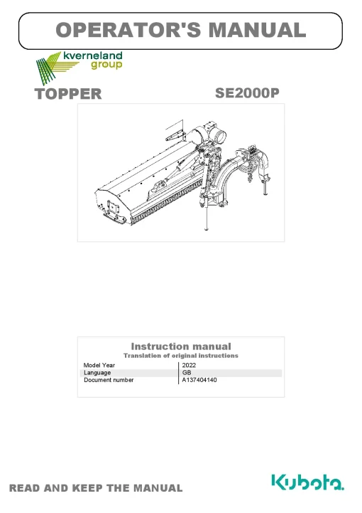 Kubota SE2000P Choppers 2022 GB Operation Maintenance Manual PDF download