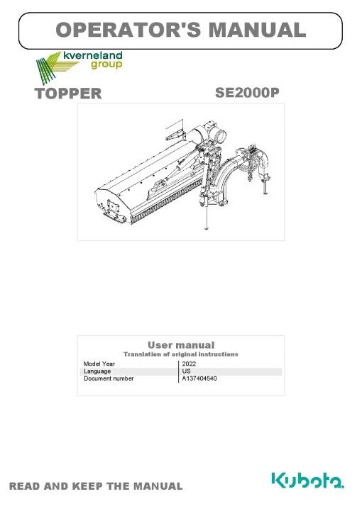 Kubota SE2000P Choppers 2022 Operation Maintenance Manual PDF download