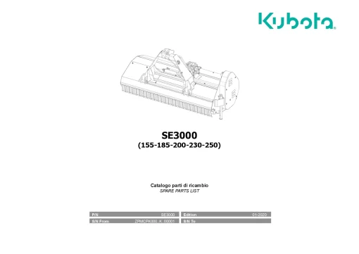 Kubota SE3000 155-185-200-230-250 Choppers 2020 Parts Manual Catalog Pdf Download