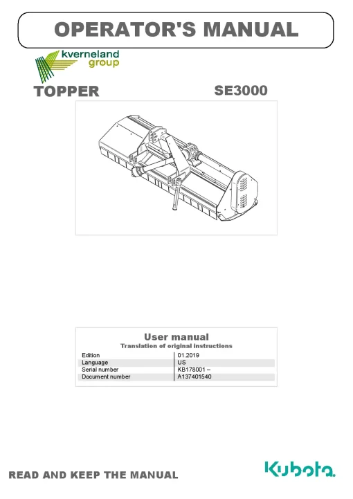 Kubota SE3000 Choppers 2019 US Operation Maintenance Manual PDF download