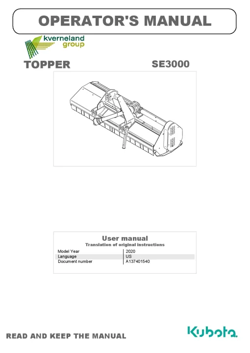 Kubota SE3000 Choppers 2020 Operation Maintenance Manual PDF download