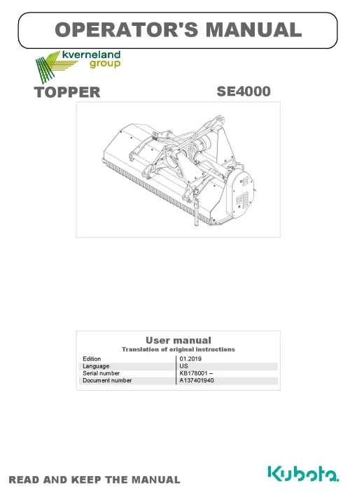 Kubota SE4000 Choppers 2019 GB Operation Maintenance Manual PDF download