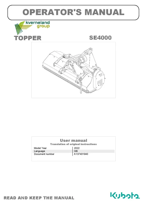 Kubota SE4000 Choppers 2022 GB Operation Maintenance Manual PDF download