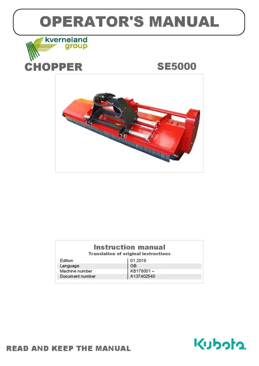 Kubota SE5000 Choppers 2019 Operation Maintenance Manual PDF download