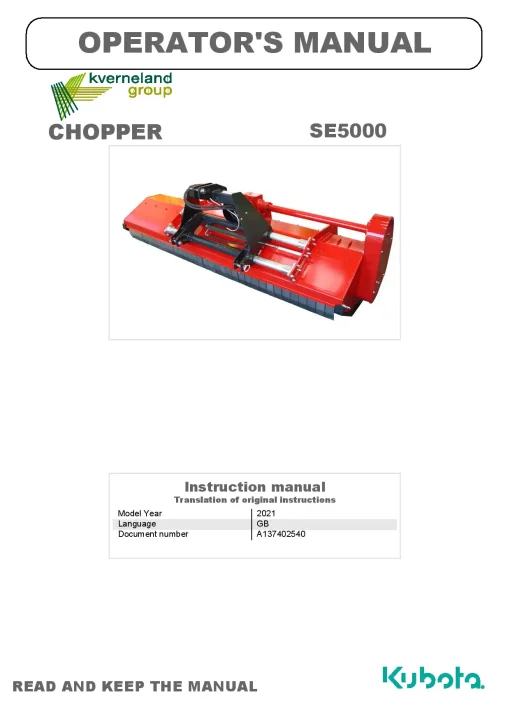 Kubota SE5000 Choppers 2021 GB Operation Maintenance Manual PDF download