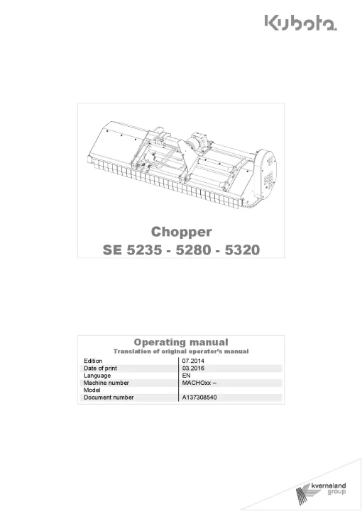 Kubota SE5235 5280 5320 Choppers 2014 Operation Maintenance Manual PDF download