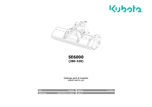 Kubota SE6000 280 -320 Choppers 2020 Parts Manual Catalog Pdf Download