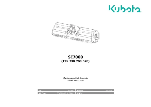 Kubota SE7000 195-230-280 -320 Choppers 2020 Parts Manual Catalog Pdf Download
