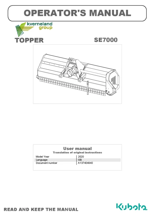 Kubota SE7000 Choppers 2020 GB Operation Maintenance Manual PDF download