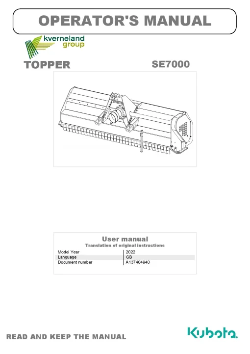 Kubota SE7000 Choppers 2022 GB Operation Maintenance Manual PDF download