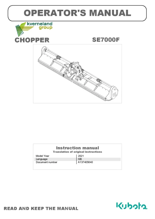 Kubota SE7000F Choppers 2021 GB Operation Maintenance Manual PDF download