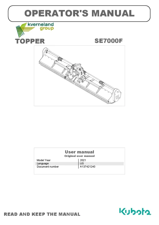Kubota SE7000F Choppers 2021 Operation Maintenance Manual PDF download