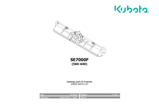 Kubota SE7000F Choppers 2021 Parts Manual Catalog Pdf Download