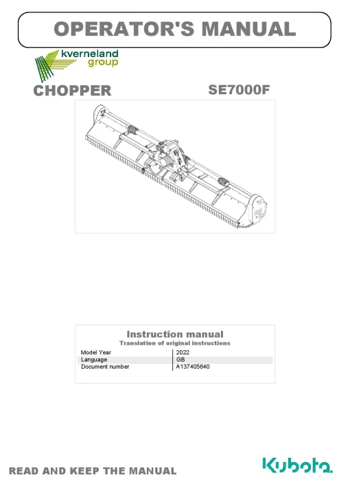 Kubota SE7000F Choppers 2022 GB Operation Maintenance Manual PDF download