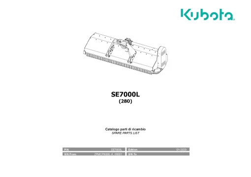 Kubota SE7000L 280 Choppers 2020 Parts Manual Catalog Pdf Download