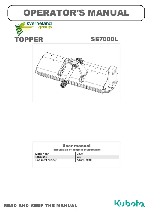 Kubota SE7000L Choppers 2020 Operation Maintenance Manual PDF download