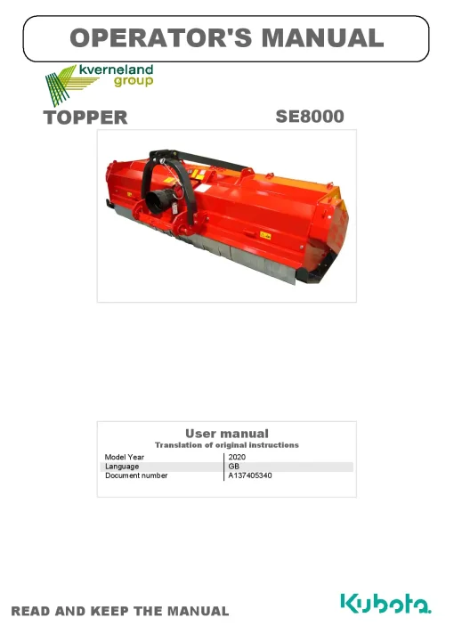 Kubota SE8000 Choppers 2020 Operation Maintenance Manual PDF download