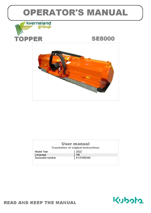 Kubota SE8000 Choppers 2022 Operation Maintenance Manual PDF download