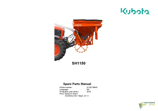Kubota SH1150 Seed drills Cultivator mounted 2019 Parts Manual Catalog Pdf Download