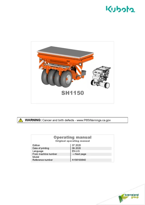 Kubota SH1150 Seed drills Cultivator mounted 2020 Operation Maintenance Manual PDF download