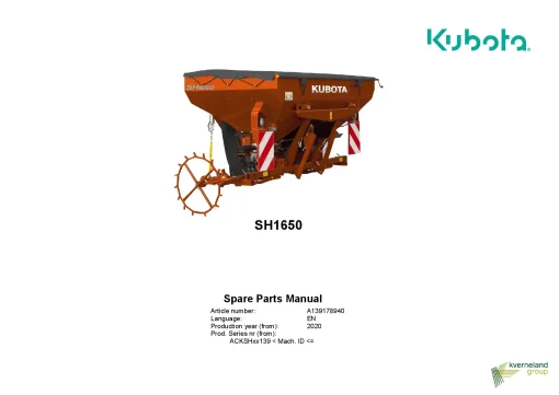 Kubota SH1650 Seed drills Cultivator mounted 2020 Parts Manual Catalog Pdf Download