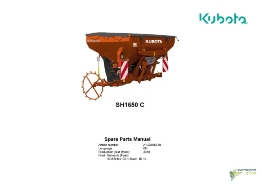 Kubota SH1650C Seed drills Cultivator mounted 2016 Parts Manual Catalog Pdf Download