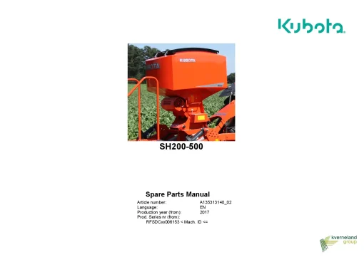 Kubota SH200-250 Seed drills Pneumatic 2017 Parts Manual Catalog Pdf Download