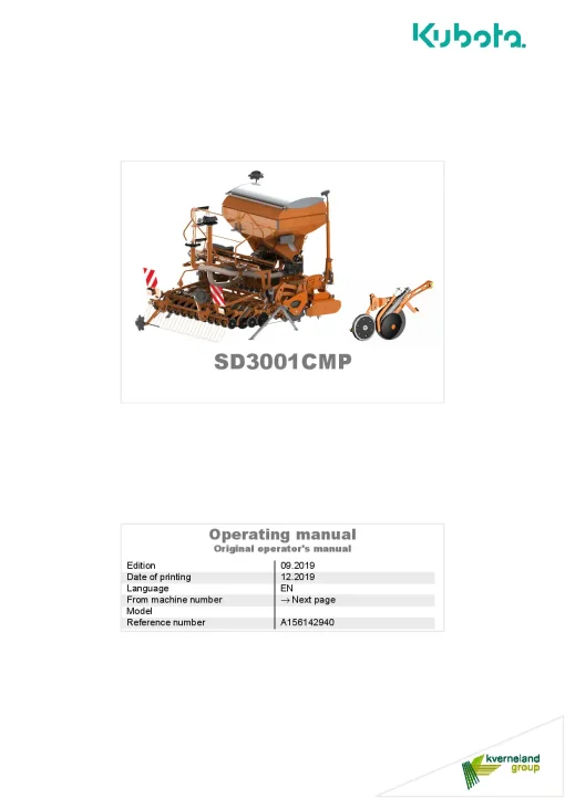 Kubota SH3001CMP Seed drills Pneumatic 2019 Operation Maintenance Manual PDF download