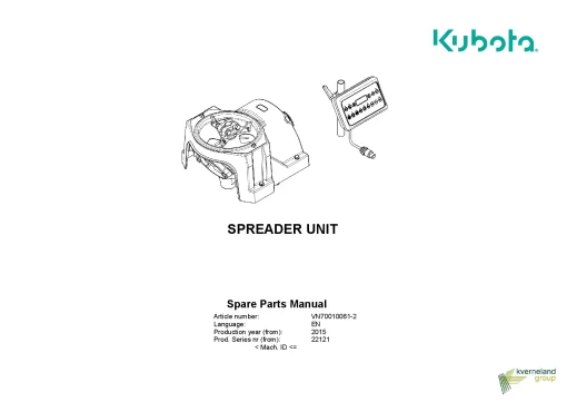 Kubota SU 22121 Spreader Unit 2015- Parts Manual Catalog Pdf Download