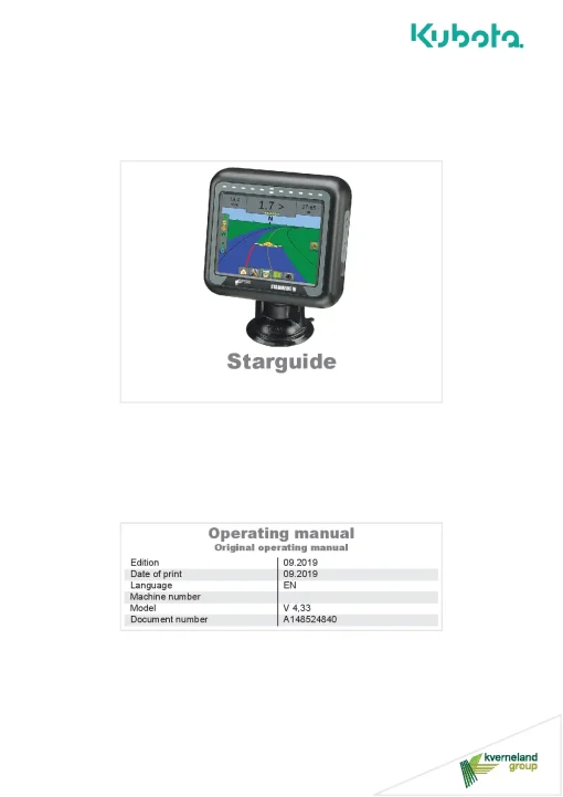 Kubota Starguide 2019 Operation Maintenance Manual PDF download