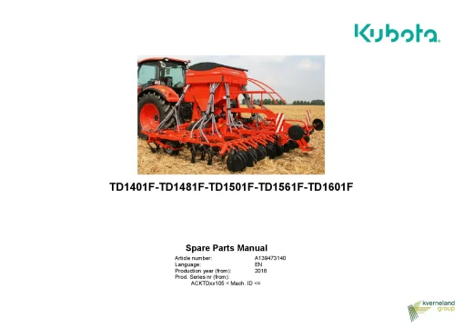 Kubota TD-1401 1481 1501 1561 1601 -F Seeding combination Integrated 2018 Parts Manual Catalog Pdf Download