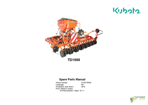 Kubota TD1000 Seeding combination Integrated 2015 Parts Manual Catalog Pdf Download