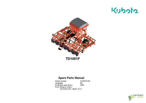 Kubota TD1000F Seeding combination Integrated 2020 Parts Manual Catalog Pdf Download