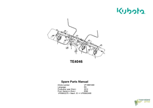 Kubota TE4046 Tedders 2016 Sn 2270-2400 Parts Manual Catalog Pdf Download