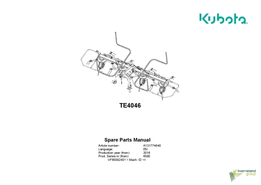 Kubota TE4046 Tedders 2016 Sn 2401- Parts Manual Catalog Pdf Download