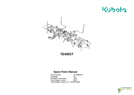 Kubota TE4052T Tedders 2013 Parts Manual Catalog Pdf Download