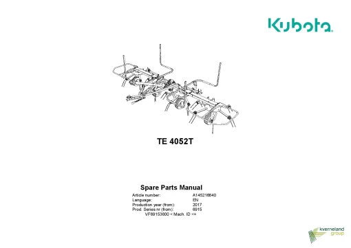 Kubota TE4052T Tedders 2017 Parts Manual Catalog Pdf Download