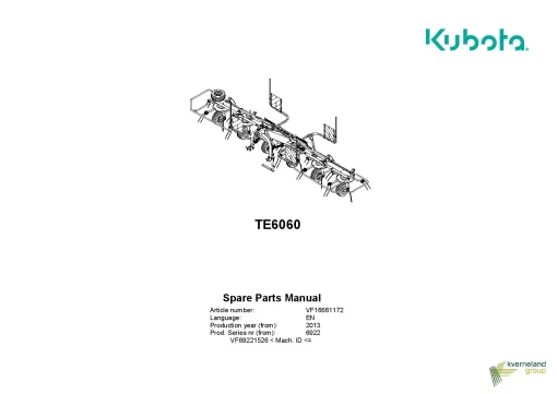 Kubota TE6060 Tedders 2013 Parts Manual Catalog Pdf Download