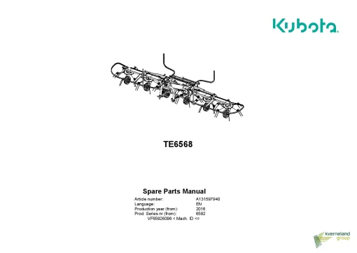 Kubota TE6568 Tedders 2016 Parts Manual Catalog Pdf Download