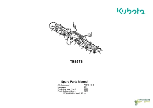 Kubota TE6576 Tedders 2017 Parts Manual Catalog Pdf Download