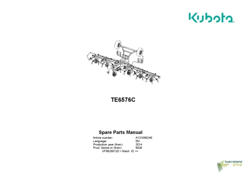 Kubota TE6576C Tedders 2014 Parts Manual Catalog Pdf Download