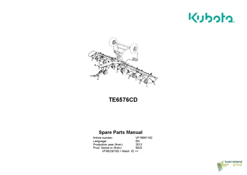 Kubota TE6576CD Tedders 2013 Parts Manual Catalog Pdf Download